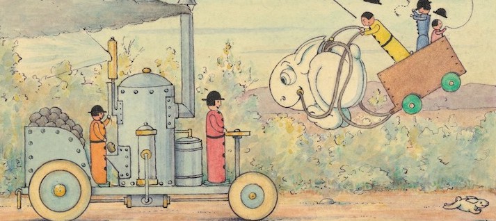 Whimsical illustration of a mechanical contraption by Herbert Crowley